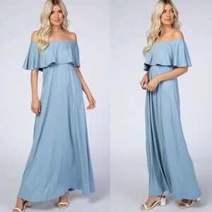 New! Pinkblush Light Blue Off Shoulder Maxi Dress Size Small 41122